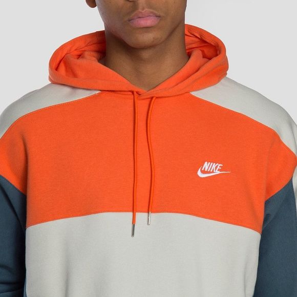 NIKE CLUB COLOURBLOCK DROP SHOULDER HOODIE IN ORANGE/LIGHT STONE - Picture 1 of 5